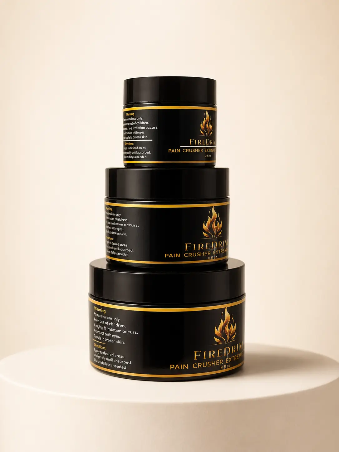 Pain Crusher Extreme cream jars showing directions and warnings